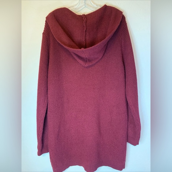 ELESO Hooded Button Up Cardigan Sweater Grannycore Sz Large Wine Red 0696 - Picture 4 of 5